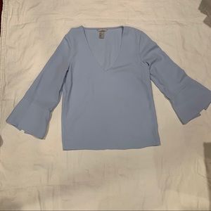 H&M baby blue blouse V neck 3/4 trumpet sleeve SZ2